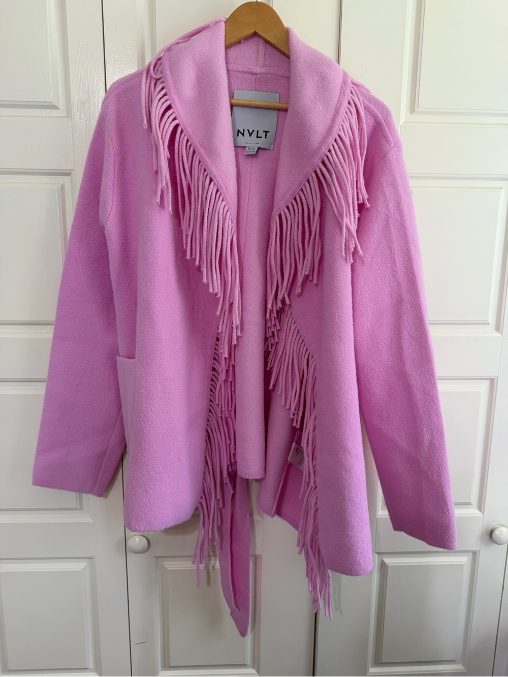 NVLT Bubblegum Pink Fringe Draped Cape Coat